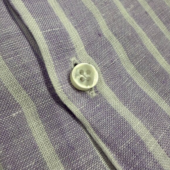 Willaim 100% Linen Dress Shirt Purple Striped Long Sleeve Made in Italy 18" XXL - Picture 5 of 9
